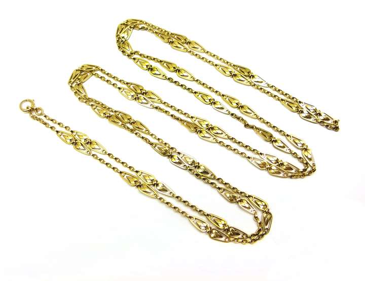 Antique gold fancy link longchain necklace